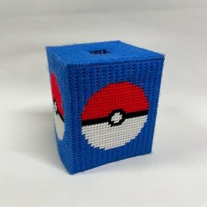 Vintage 90’s Pokemon Yarn Needlepoint Tissue Box Cover Handmade custom plastic
